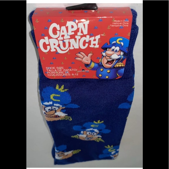 Cap’n Crunch Crew Socks 1 Pair Men 6-12 Blue w Logo Cereal Oops! All Berries NEW - Picture 8 of 8